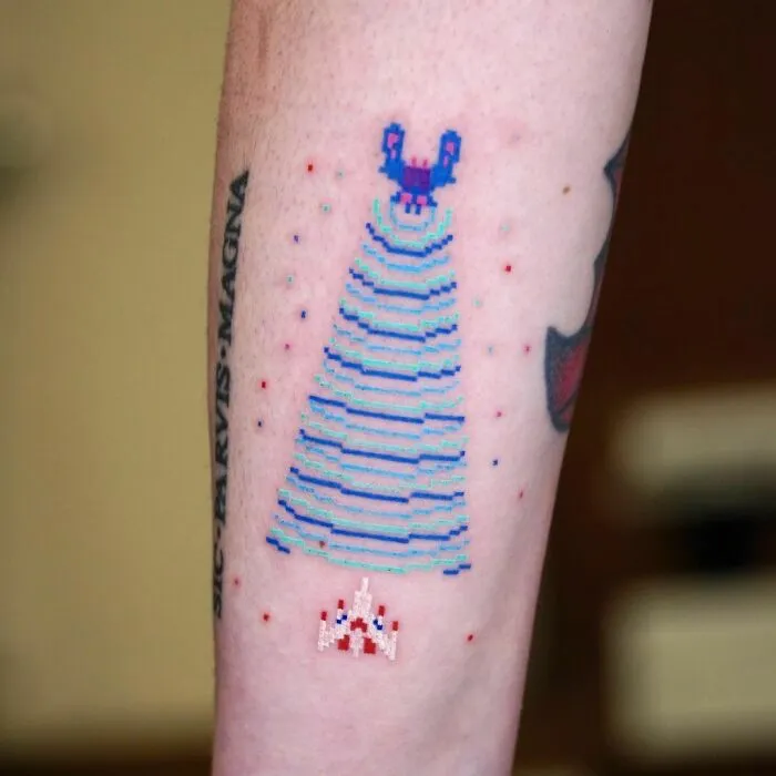 Galaga Arm Tattoo
