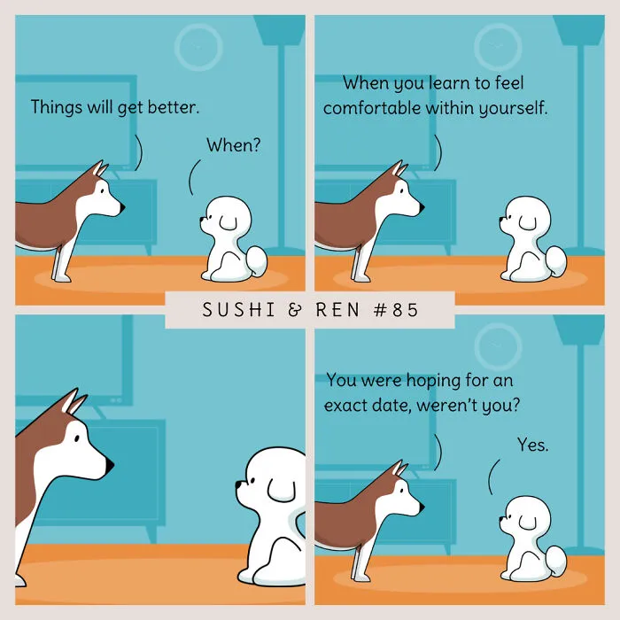 I Created 40 Humorous Comics Featuring A Dog Love Story