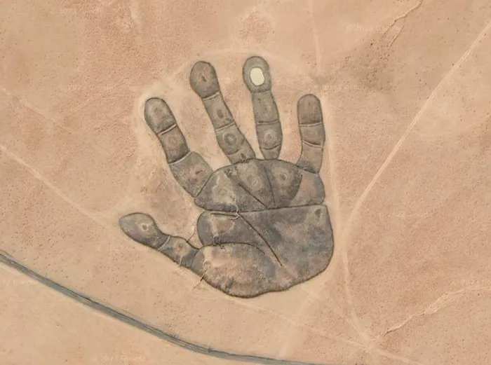 Massive "Buddha's Palm", A Piece Of Earth Art. The Palm Occupies An Area Of 40,000 Square Meters, Equaling Six Soccer Fields