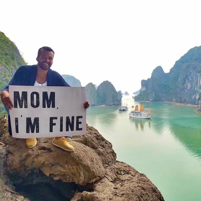 30 Wholesome Pics Of Man Reassuring His Mom Of His Wellbeing Whilst He Explores The World (New Pics)