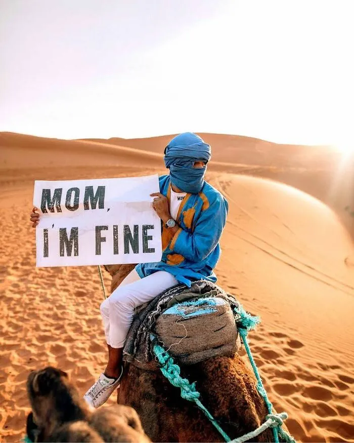 30 Wholesome Pics Of Man Reassuring His Mom Of His Wellbeing Whilst He Explores The World (New Pics)