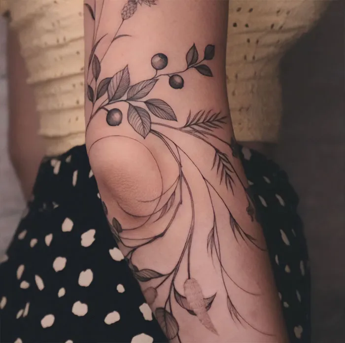 Nature Inspired Elbow Tattoo