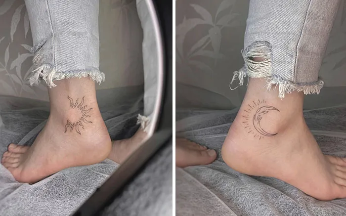 The Sun And The Moon Ankle Tattoo