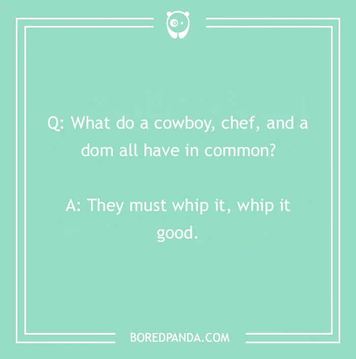 Cowboy joke on a turquoise background with a humorous twist about commonalities between professions.