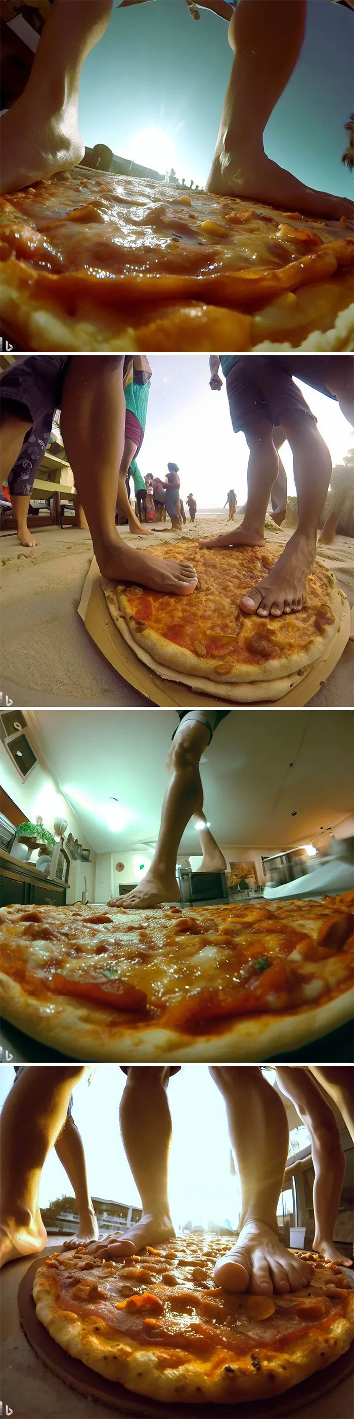 Pisando pizzas con los pies descalzos