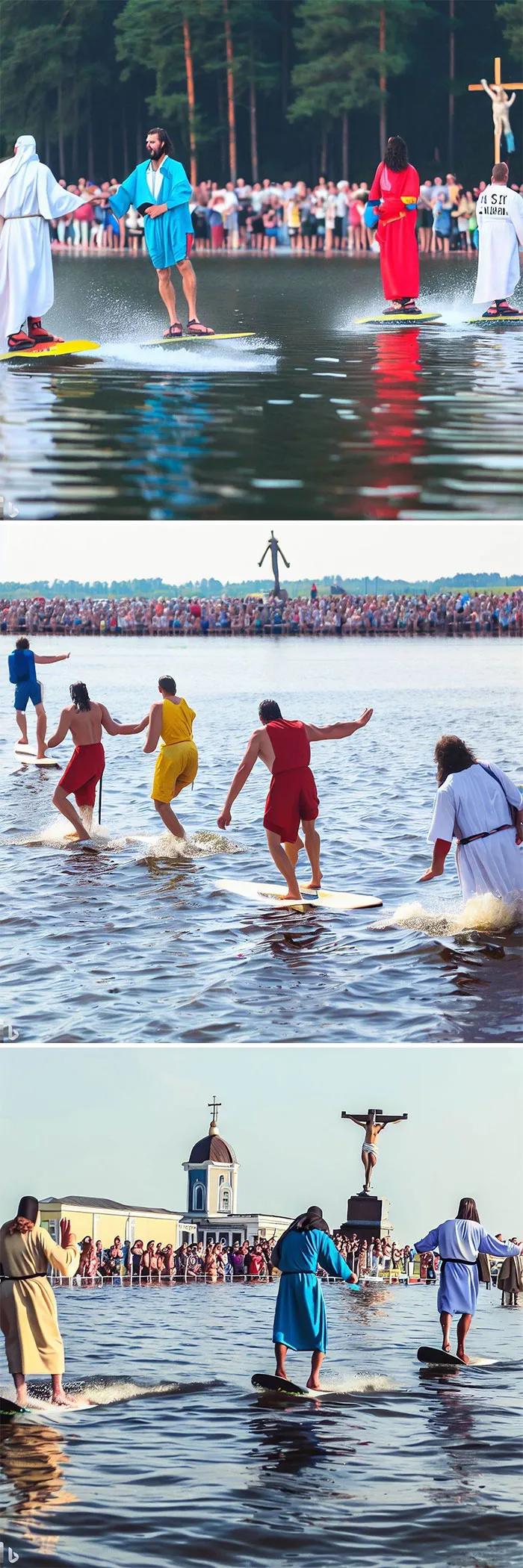 Competición extrema de caminar sobre las aguas para imitadores de Jesucristo
