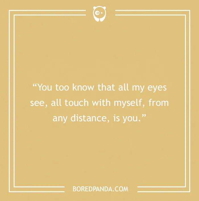 Frida Kahlo quote on love stating all eyes and touch with self from any distance belong to you on beige background.