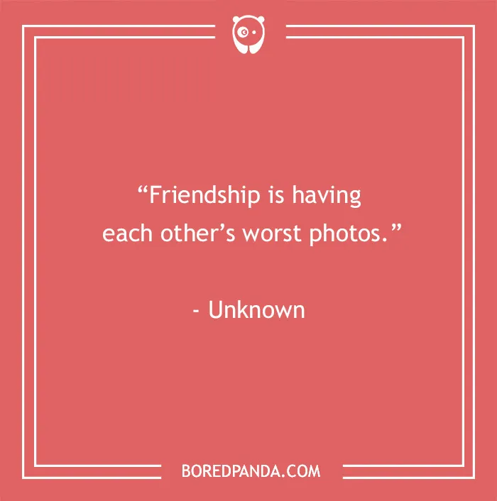 Funny best friend quote on a pink background: "Friendship is having each other’s worst photos."