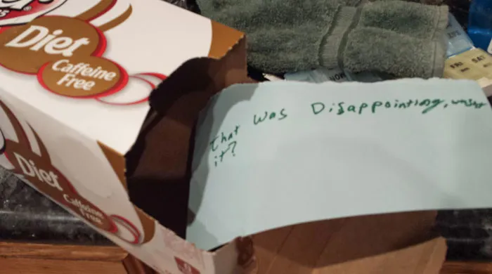 I Reached Into The Box For The Last Can But Instead Found Only This Note From One Of My Kids
