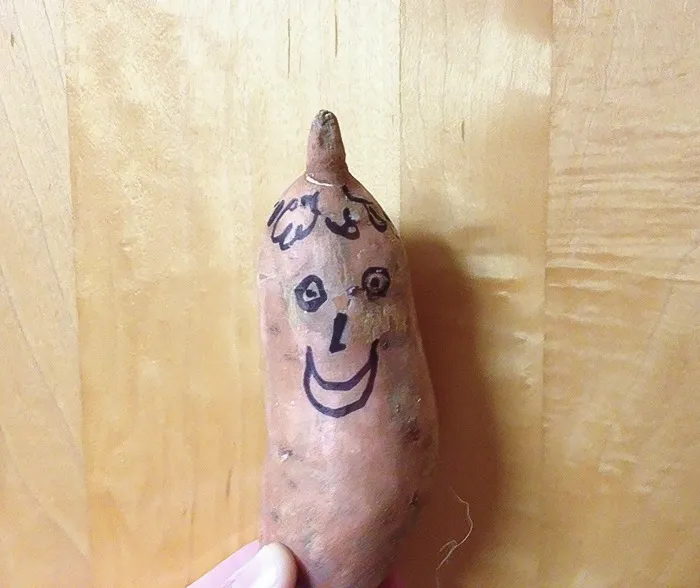 Anunciamos nuestro embarazo y mi padre me preguntó qué tamaño tenía el feto ya. Le dije que como un boniato. Me mandó esta foto después