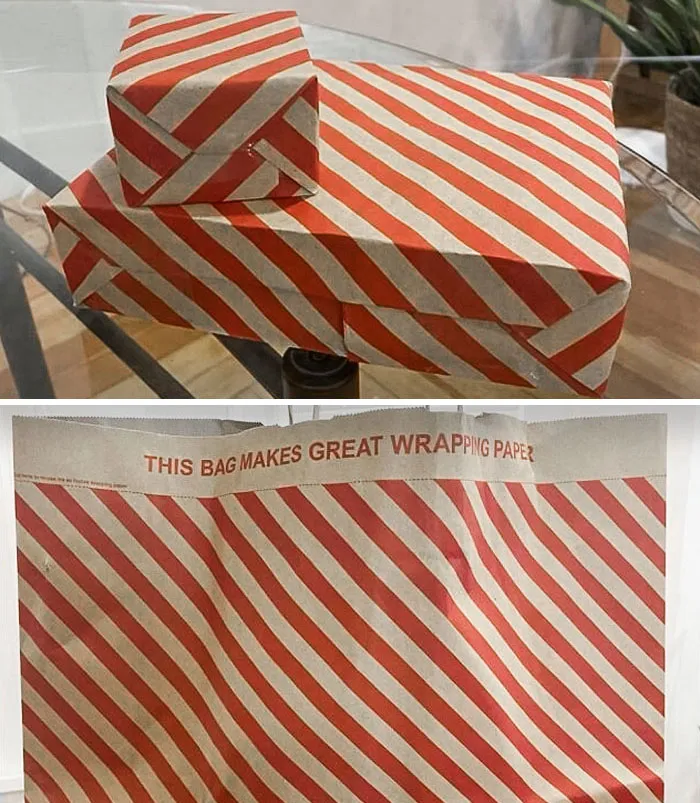 My Shopping Bag Has A Printed Holiday Pattern, So It Can Be Reused As A Wrapping Paper