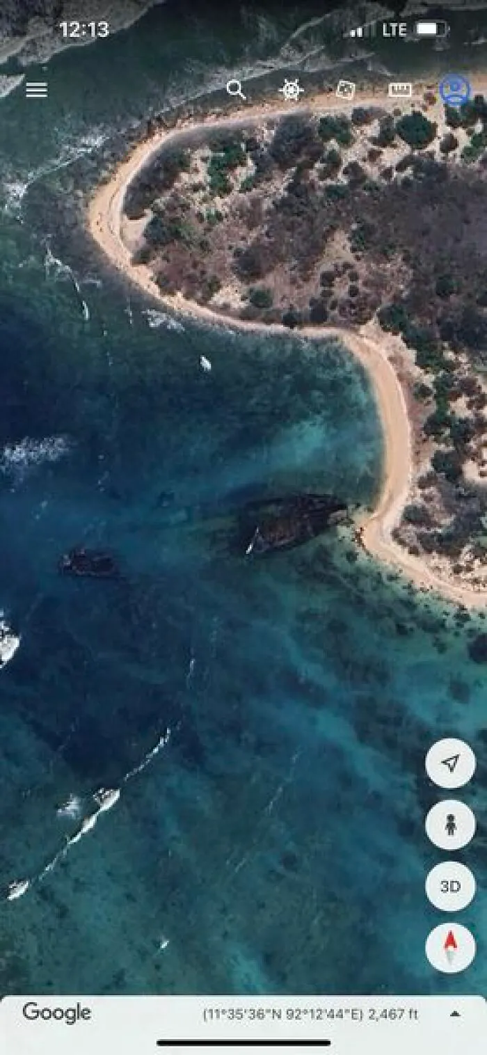 A Freight Ship That Crashed Into North Sentinel Island In 1981. This Island Is Home To The Supposed Last True (Mostly Unbothered) Indigenous People On The Planet