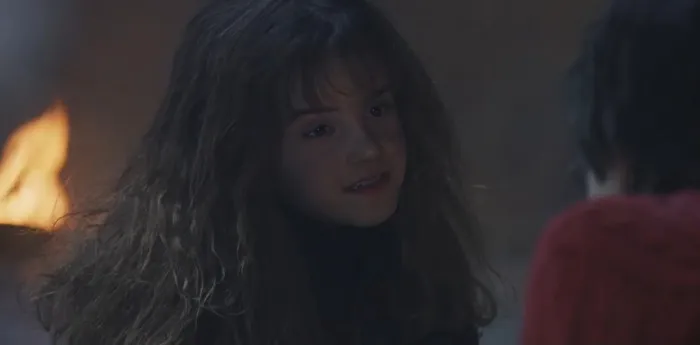 Hermione Granger telling something to Harry Potter