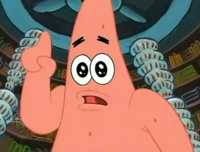 Patrick with big eyes talking enthusiastically in a scene illustrating iconic SpongeBob quotes fans need to know.