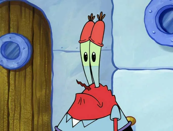Mr. Krabs from SpongeBob with tears in his eyes, expressing emotion in an iconic SpongeBob quotes moment.