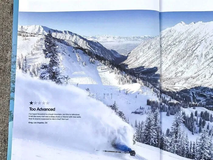 Esta pista de esquí en Utah recibió una reseña de 1 sola estrella por parte de un tipo de Los Angeles, porque la montaña le pareció muy difícil. Lo usaron para anunciarse