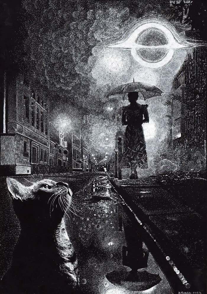 My Daughter Got Me A Black Sketchbook A Couple Of Years Ago, Here Are 30 New White Dot Drawings That I Made