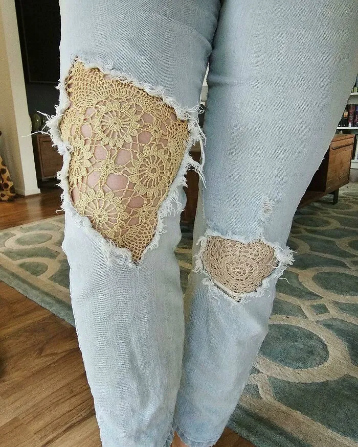 I Salvaged Some Over-Distressed Jeans By Sewing Some Doilies In. Someone Suggested I Share Them Here