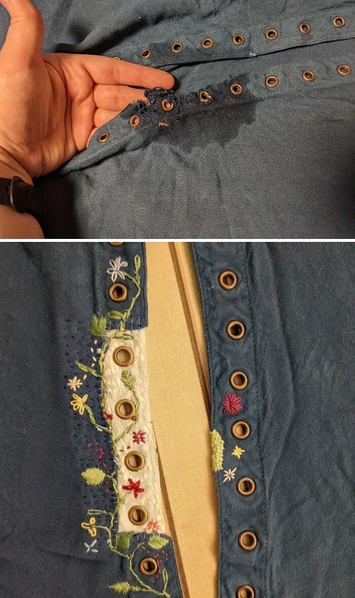 Doggo Got A Hold Of My Favorite Dress So I Tried Visible Mending For The First Time