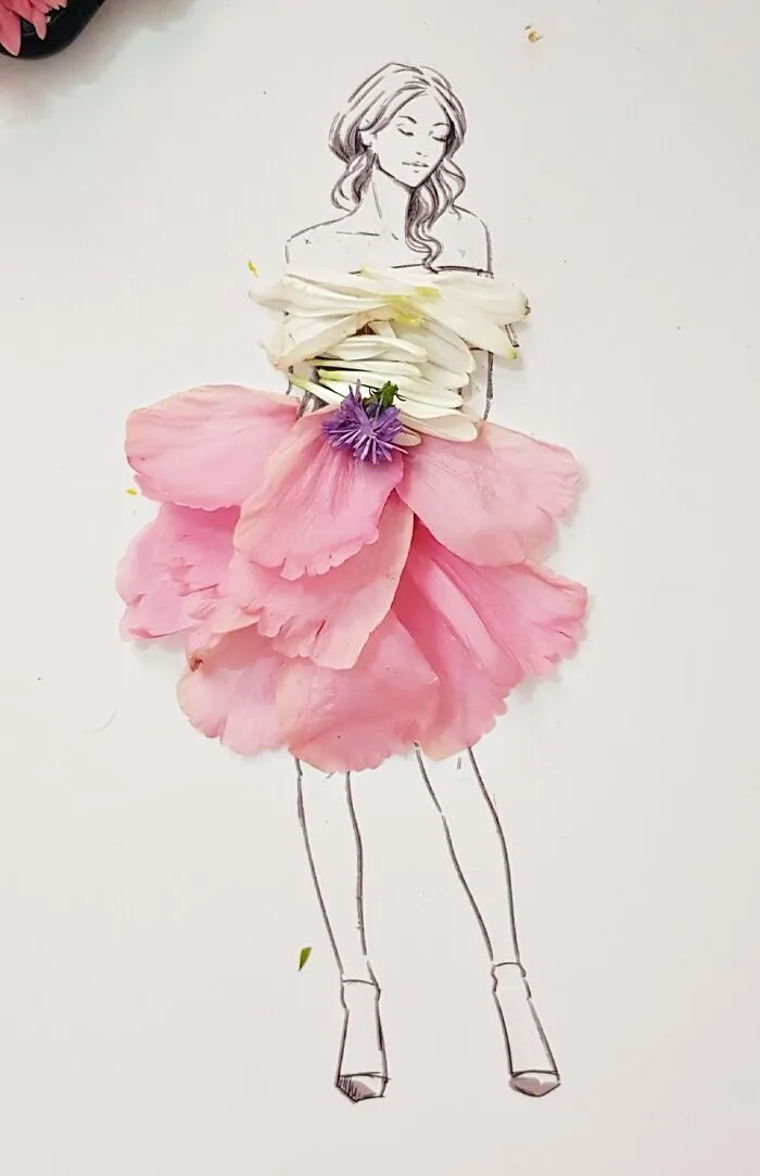 37 Dresses That I Made Out Of Flower Petals, Leaves And Stems For These Illustrations