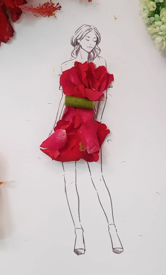 37 Dresses That I Made Out Of Flower Petals, Leaves And Stems For These Illustrations