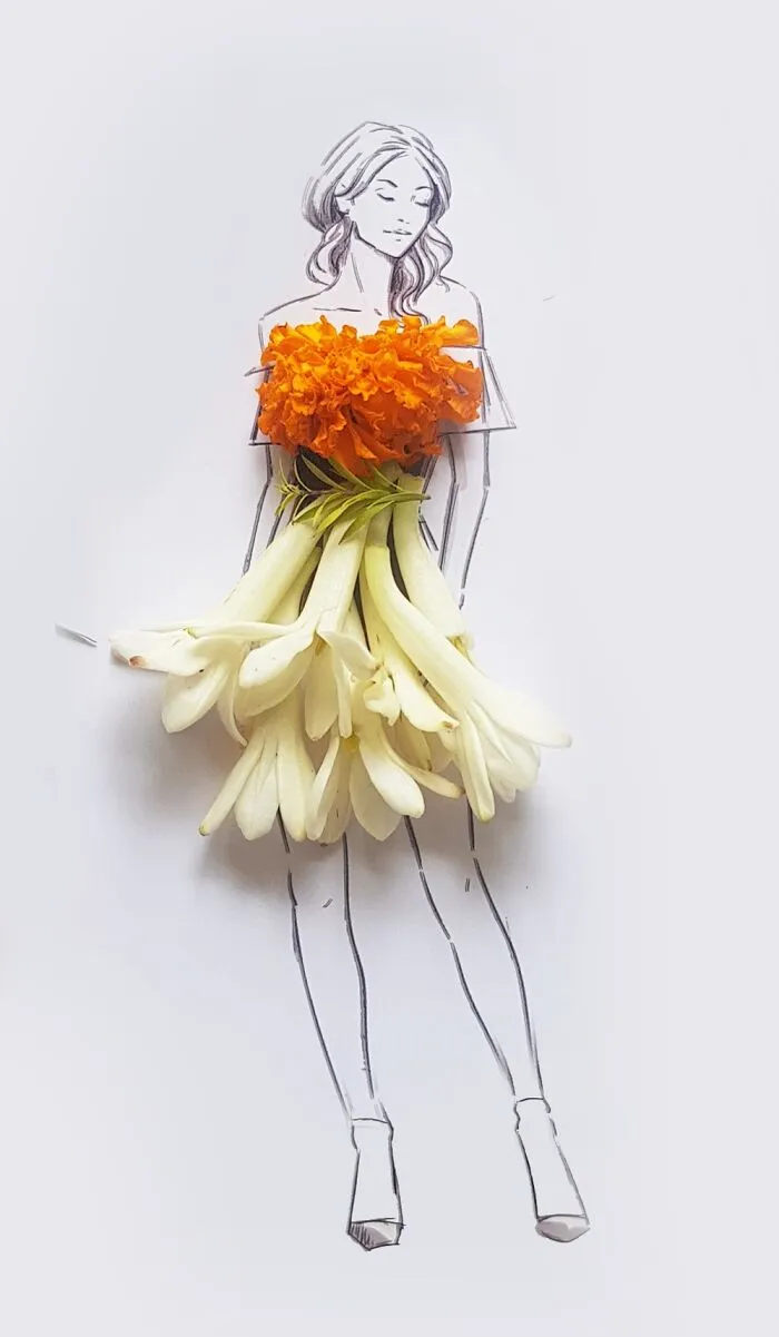 37 Dresses That I Made Out Of Flower Petals, Leaves And Stems For These Illustrations