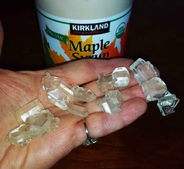 I Found These Crystals At The Bottom Of A Bottle Of Maple Syrup That Sat In The Back Of My Refrigerator For A Few Years