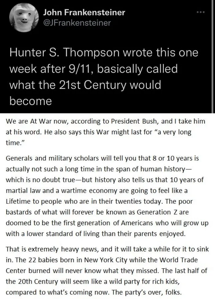 Hunter S. Thompson One Week After 9/11