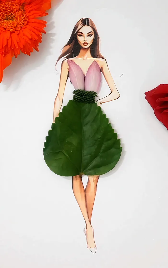 37 Dresses That I Made Out Of Flower Petals, Leaves And Stems For These Illustrations