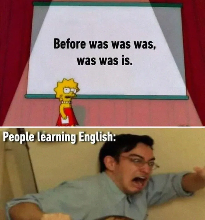 A weird meme with a character presenting a paradoxical sentence, followed by an image of a person looking confused.