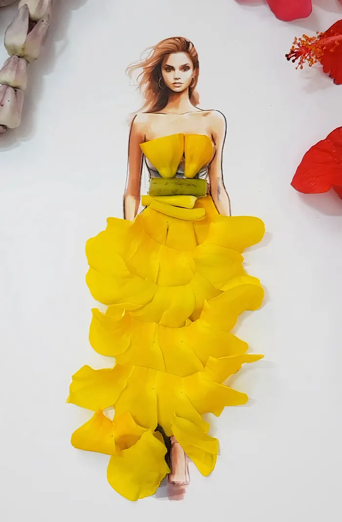37 Dresses That I Made Out Of Flower Petals, Leaves And Stems For These Illustrations