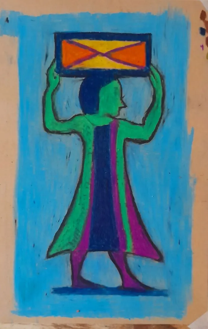 Coloured Sketch On An Etruscan Woman Carrying A Box