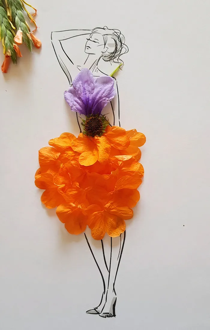 37 Dresses That I Made Out Of Flower Petals, Leaves And Stems For These Illustrations