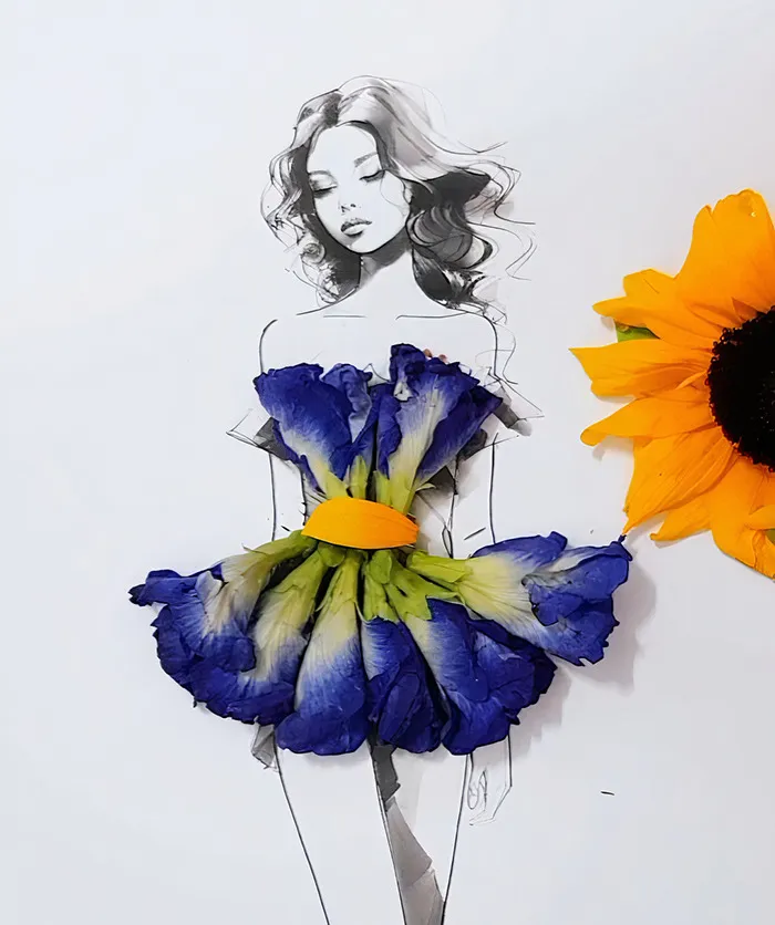 37 Dresses That I Made Out Of Flower Petals, Leaves And Stems For These Illustrations