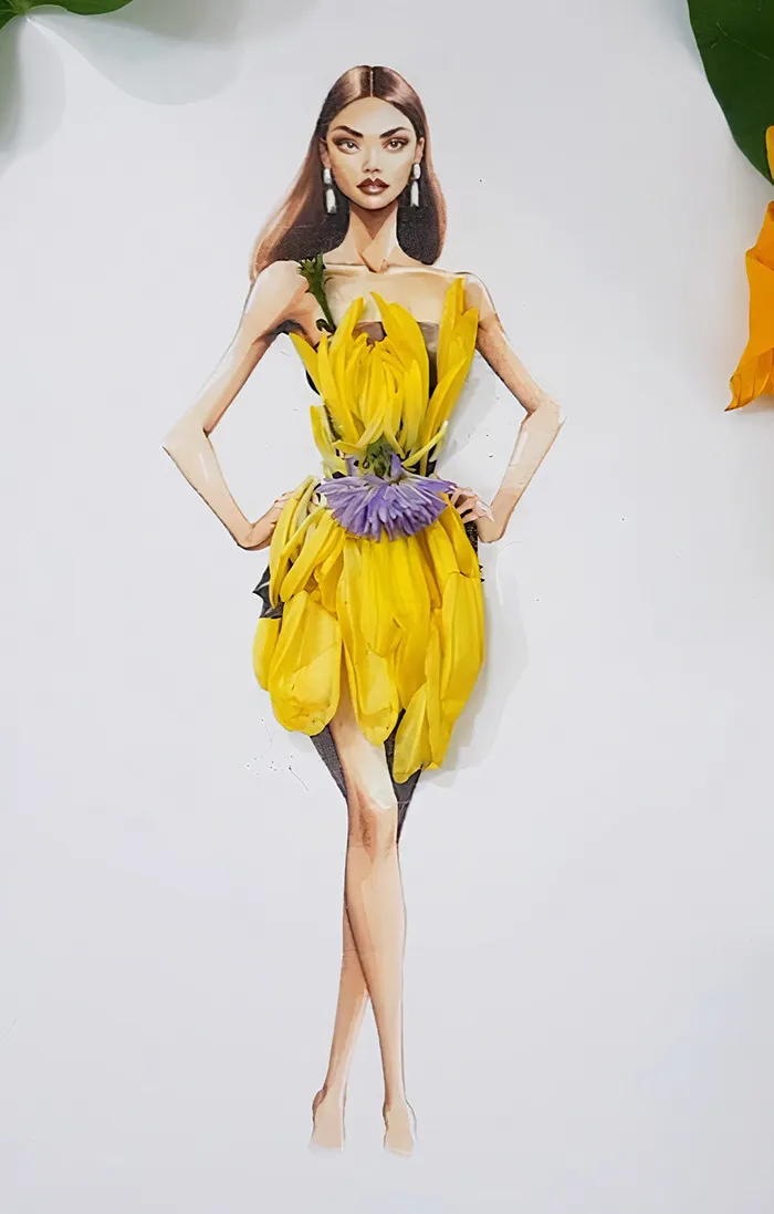 37 Dresses That I Made Out Of Flower Petals, Leaves And Stems For These Illustrations