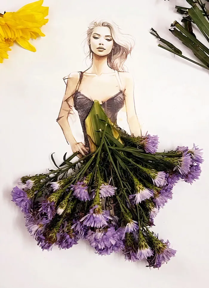 37 Dresses That I Made Out Of Flower Petals, Leaves And Stems For These Illustrations