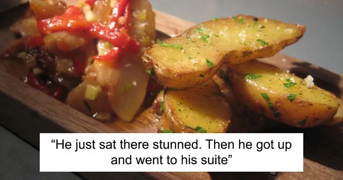 Woman 'Fixes' Best Man's Problem Of Being Served Potatoes, Simply Grabs Them Off His Plate