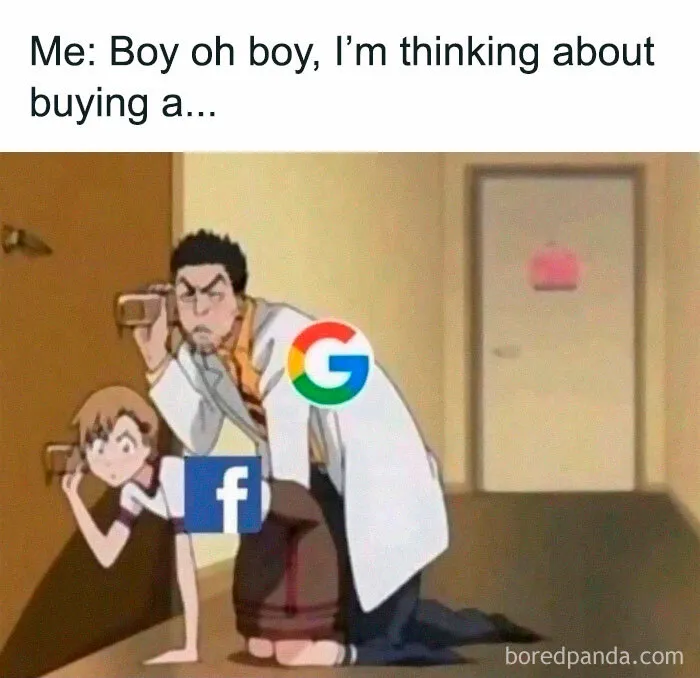 Anime scene with characters labeled with social media logos eavesdropping, representing a hilarious engineering meme.