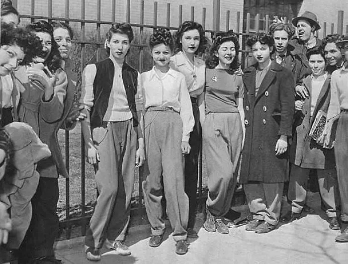 Protesting The Ban On High School Girls Wearing Slacks In Brooklyn, NY. 1942