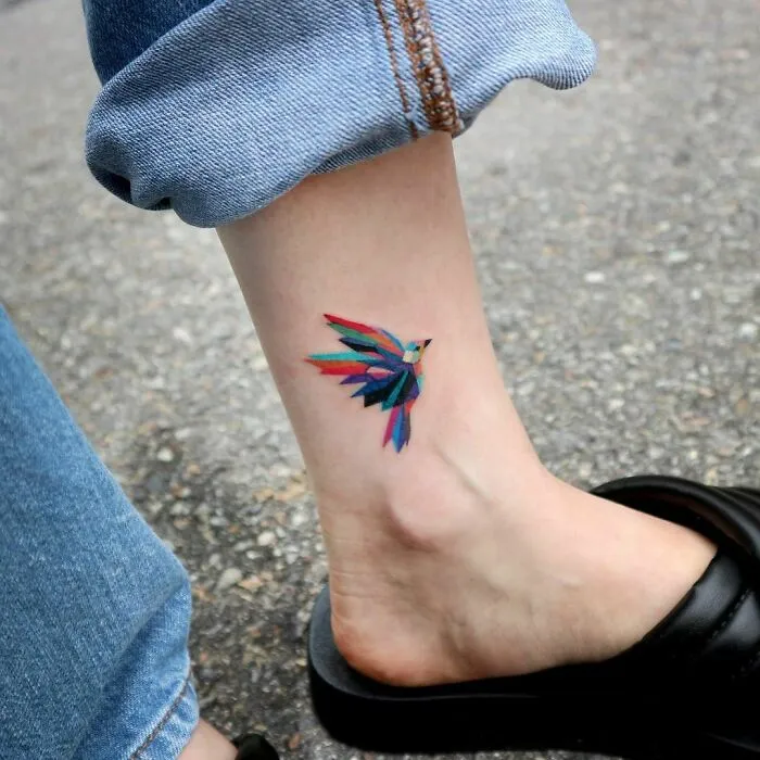 Polygon Bird Ankle Tattoo