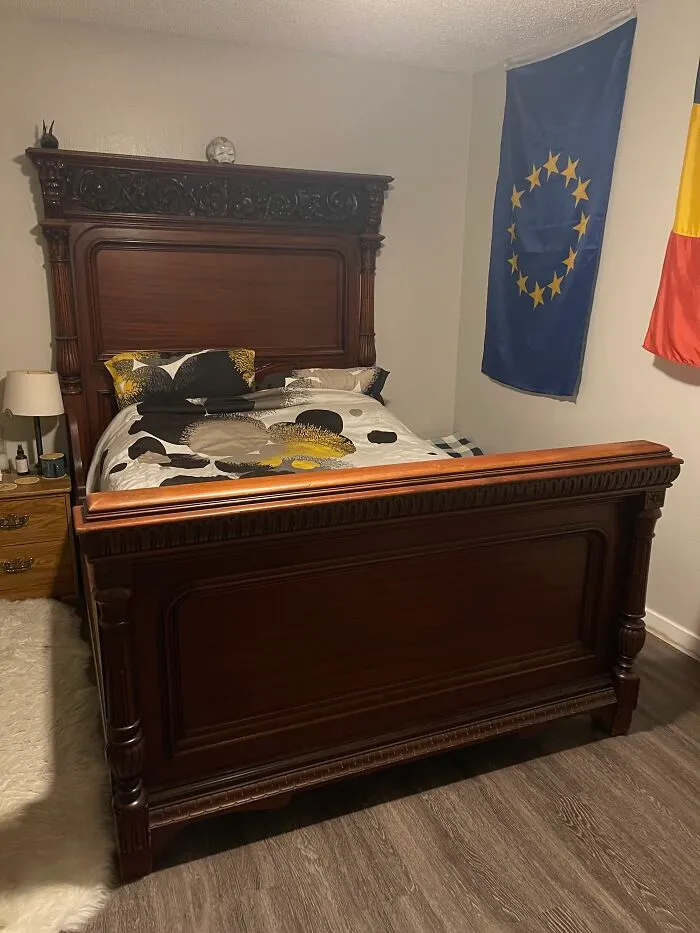 My Bed Hand Carved Out Of Brazilian Mahogany In The 1860s. My Friends Hate It When I Move, Because That Thing Is Heavy