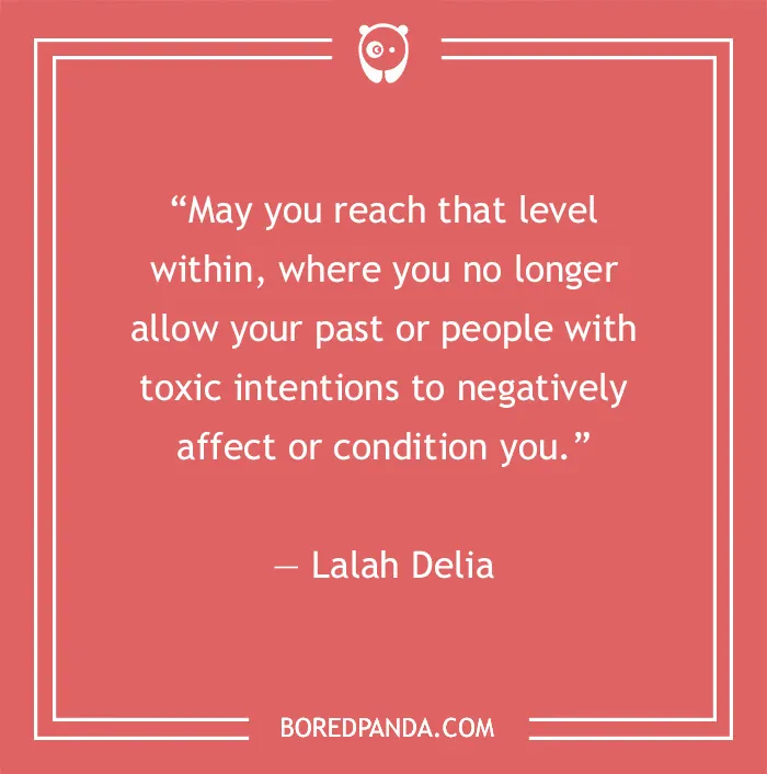 Quote about toxic relationships by Lalah Delia on a red background from BoredPanda.