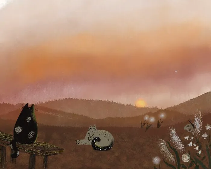 Cats In The Mountains Enjoying The Sunset