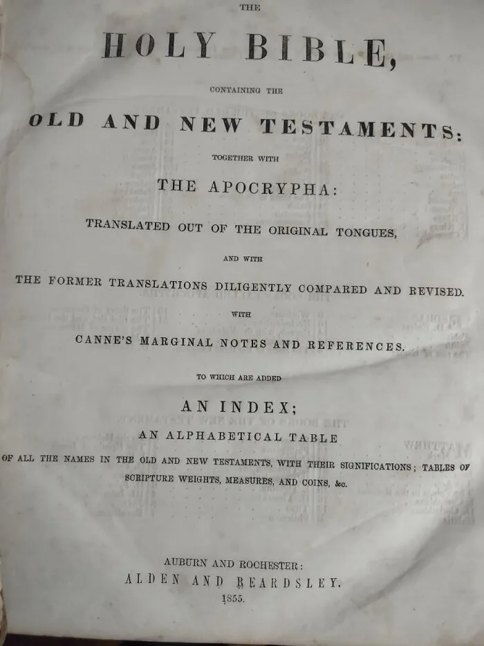 Bible Published In 1855. Has Pressed Fliwers And Ferns