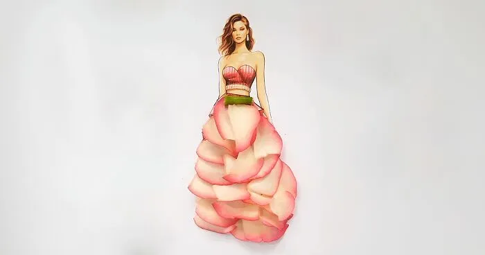37 Dresses That I Made Out Of Flower Petals, Leaves And Stems For These Illustrations