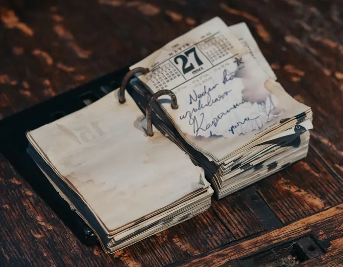 worn down calendar with notes