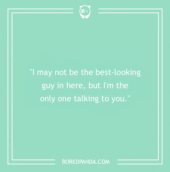 Flirty joke text on a mint green background with a small panda logo.