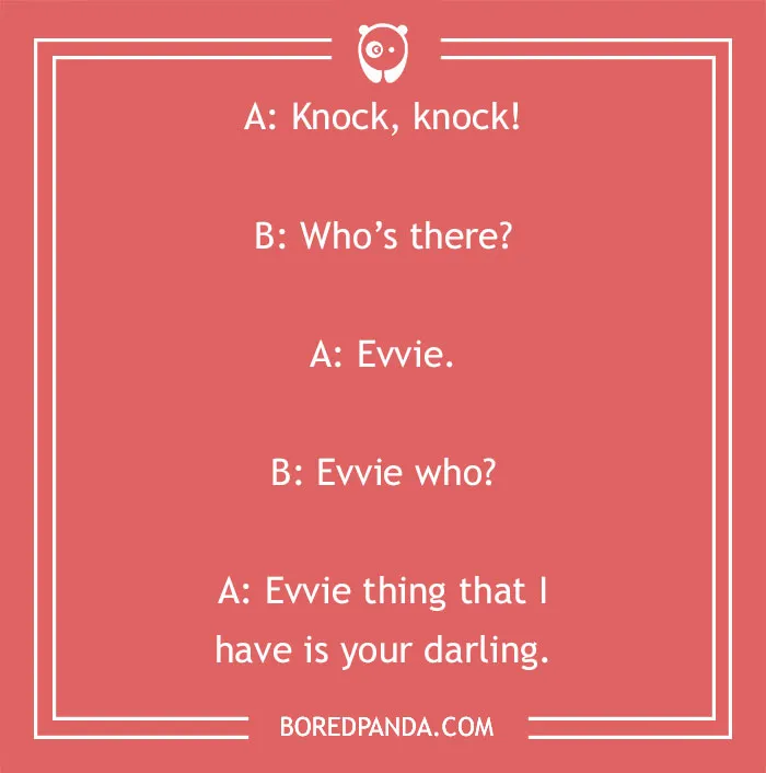 "Text image featuring a flirty joke with a knock-knock format about someone's darling."