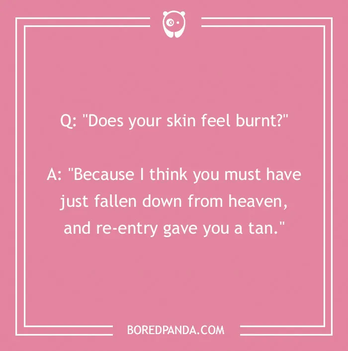 Flirty joke in white text on a pink background with a playful design.