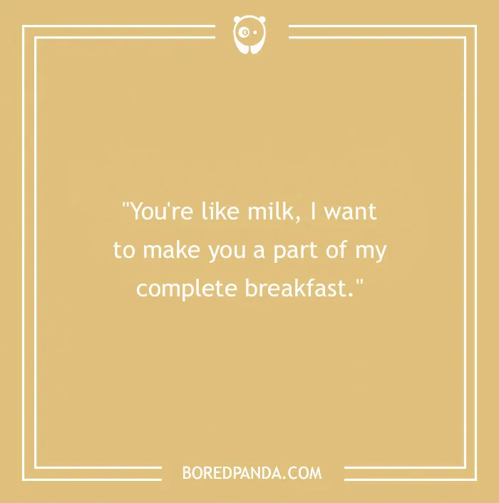 Flirty joke about breakfast on a beige background, featuring playful text.